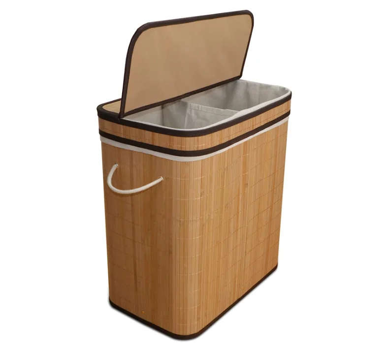 

Корзина для белья Combohome из бамбука, складная, 2-секционная, для хранения и организации в шкафу