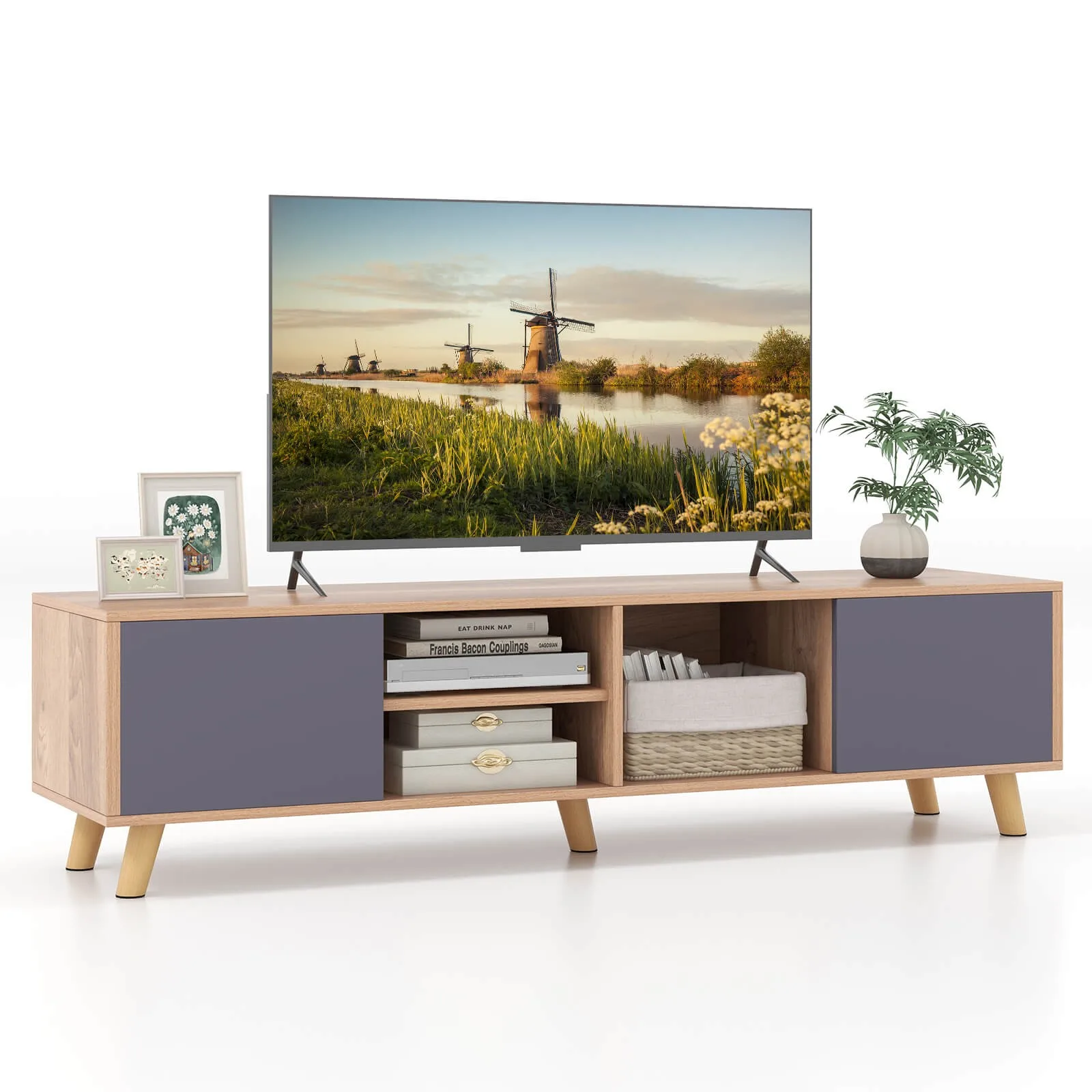 

Costway 65" TV Stand Media Entertainment Center Console w/2 Doors & Open Shelves