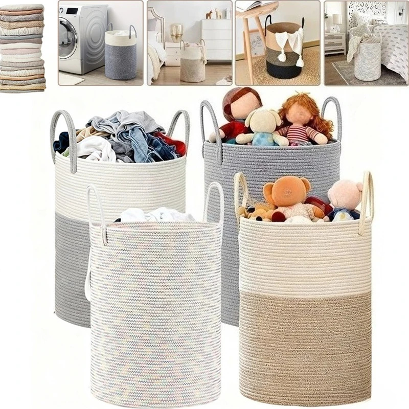 

Hot Sale Hand Woven Storage Basket Household Goods Toy Dirty Clothes Basket Large Capacity Foldable Organizer Basket Panier De