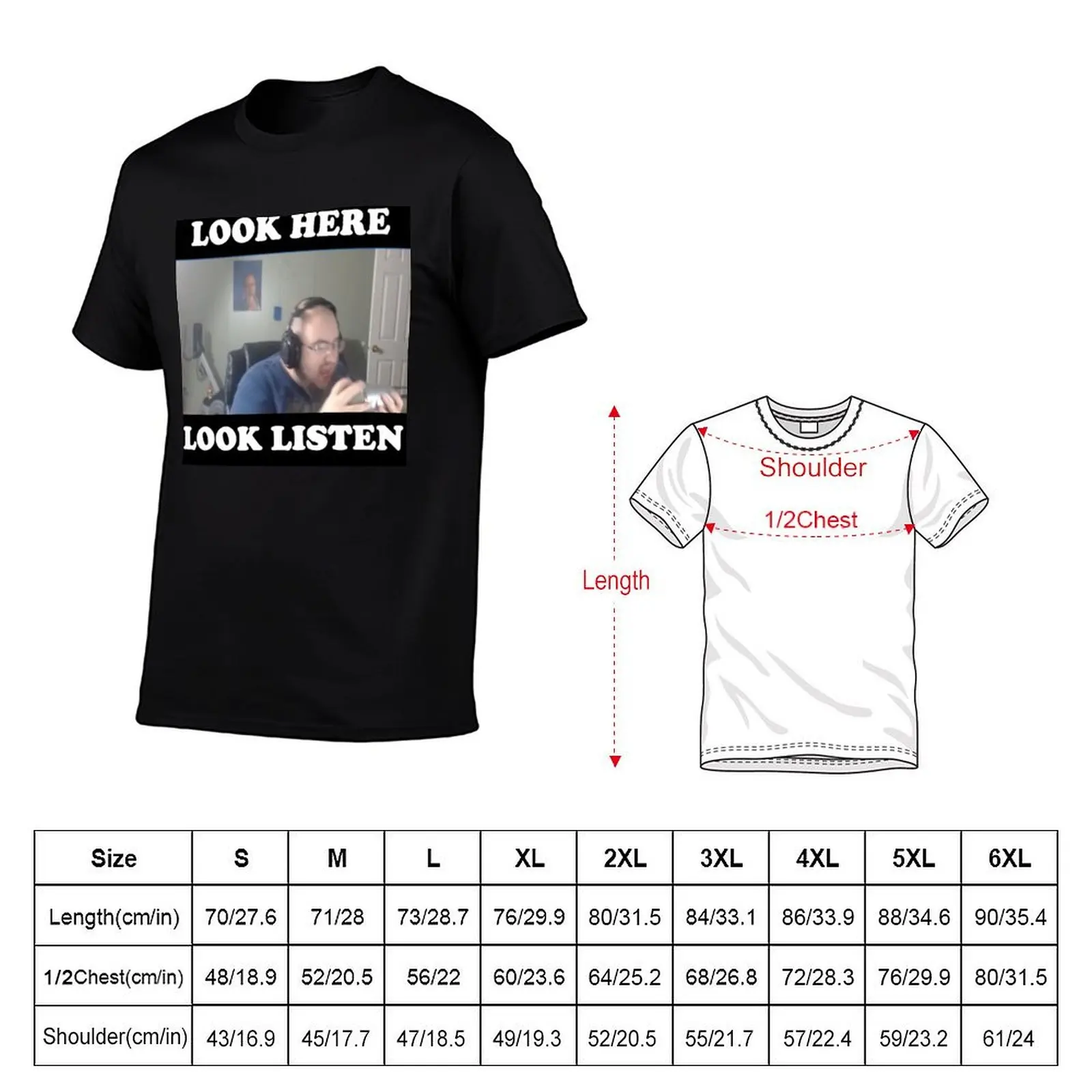Look here look listen shirt T-Shirt korean fashion oversized vintage t shirts Aesthetic clothing plus size men clothing