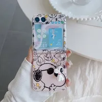 Cute Cartoon Snoopy Charlie Brown Peanuts Transparent Phone Case For Samsung Galaxy Z Flip 7 6 5 Hard PC Back Cover For Z Flip 4