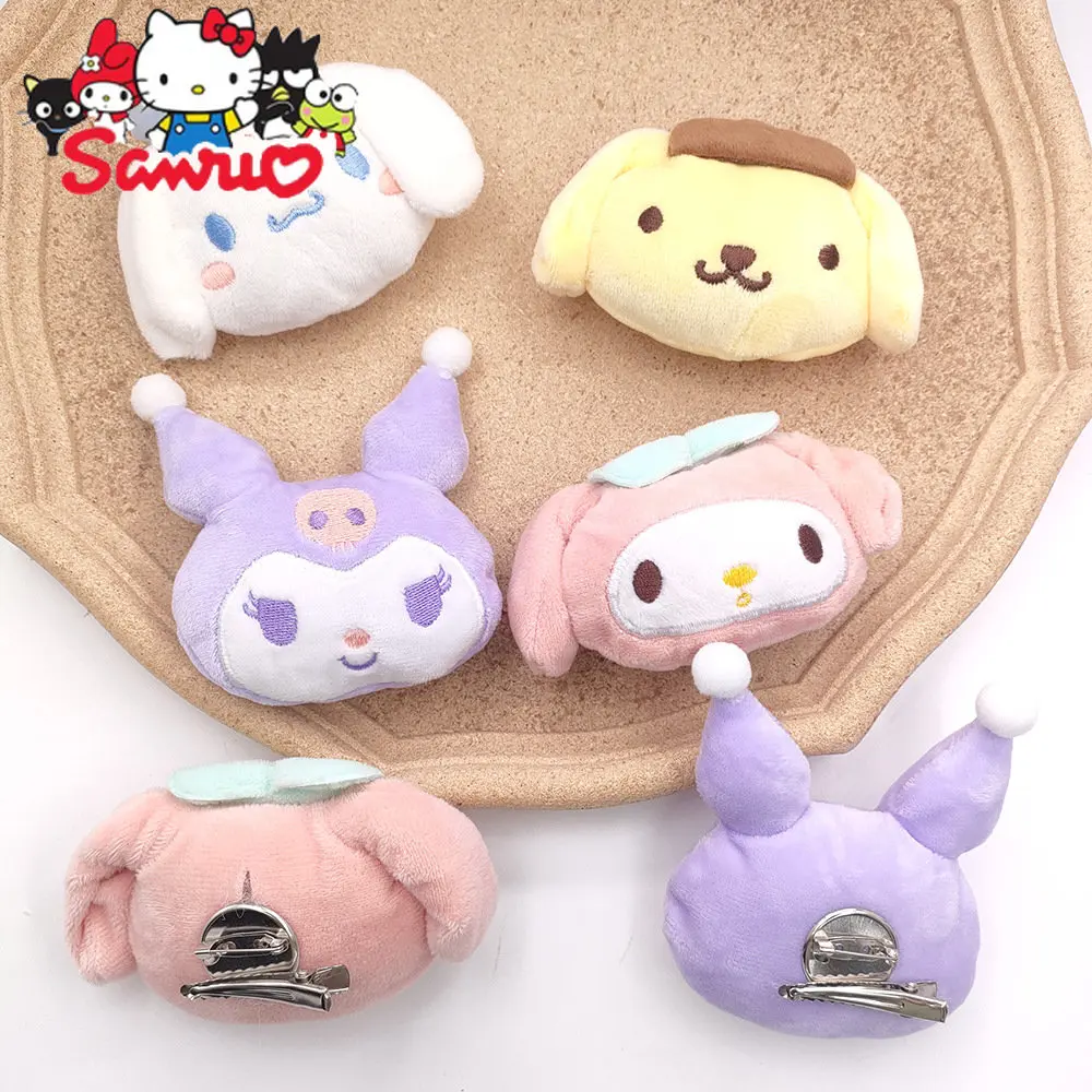 

New Cartoon Cute Sanrio Melody Kuromi Cinnamoroll Pochacco Plush Doll Brooch DIY Children's Headwear Clothing Accessories 7*10cm