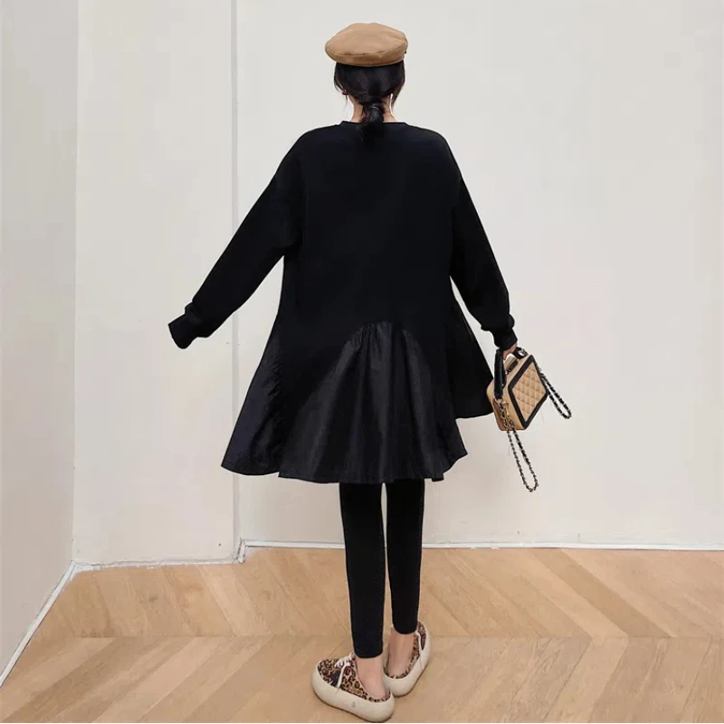 Autumn Winter Thick Hoodies Dresses Woman for 2024 New Patchwork Black Dress Lady Vestidos Long Sleeve Female Robe Cothes KE500