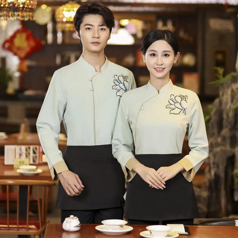 

Hot Pot Restaurant Waiter Work Uniform Top Catering Tea House Hotel Restaurant Food Delivery Staff Autumn Winter Long Sleeve Wor