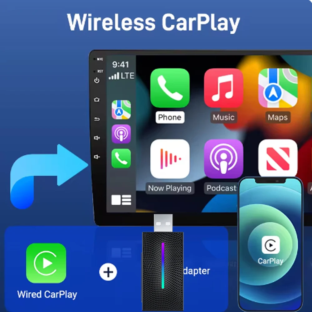 

Беспроводной адаптер Carplay и Android Auto для Toyota, Mazda, Nissan, Camry, Suzuki, Subaru, Citroen, Audi, Mercedes, Kia, Ford, Opel, Spotify
