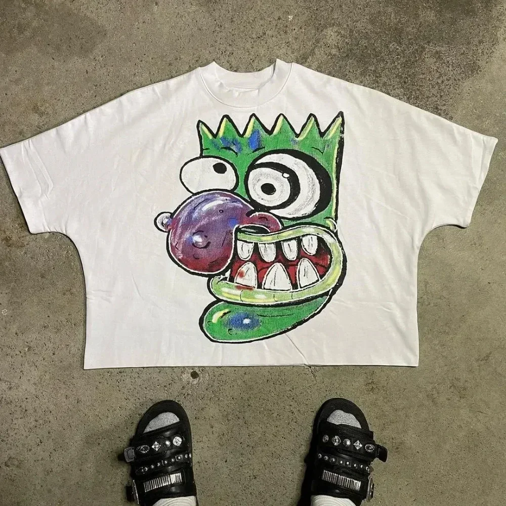 Cartoon Devil Print T Shirt Men Women Graphic Tees Oversized Round Neck Short Sleeve Quick Dry Kawaii Gothic Alt Y2K Clothes