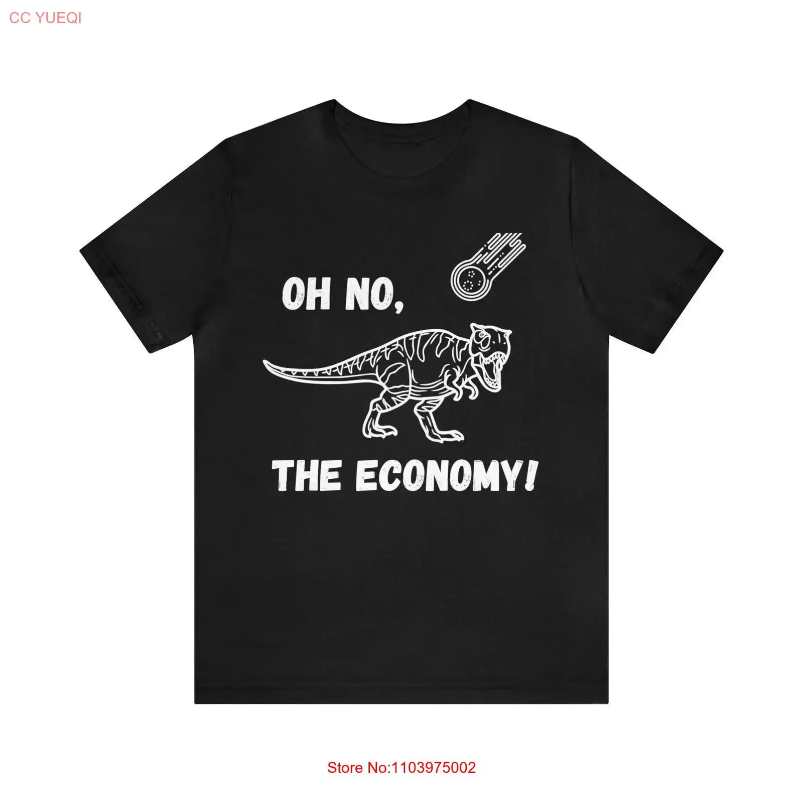 T-shirt Oh No The Economy Sarcastic Dinosaur, style vintage, graphique délavé, streetwear, mode, doux, confortable, homme, élégant