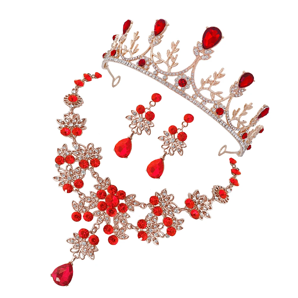 

1 set Crown Necklace Rhinestone Jewelry for Wedding Party Bridal Jewelry Bride Women Crown Earrings Necklace Set