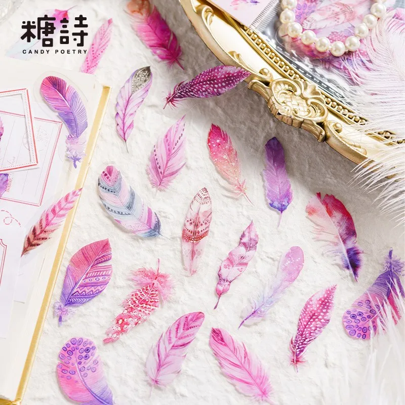 40 Pcs Waterproof Stickers Set Feather Themed Journal Stickers for Planner DIY Crafts Embelishment Diary