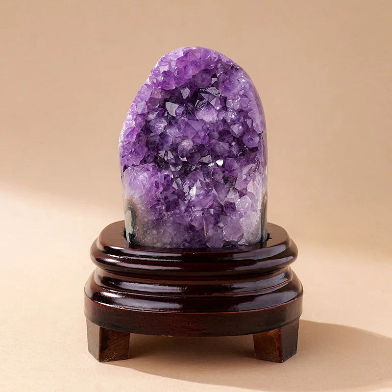 PYH natural amethyst cave ornament mini original leather raw ore amethyst cluster cornucopia ornament send base