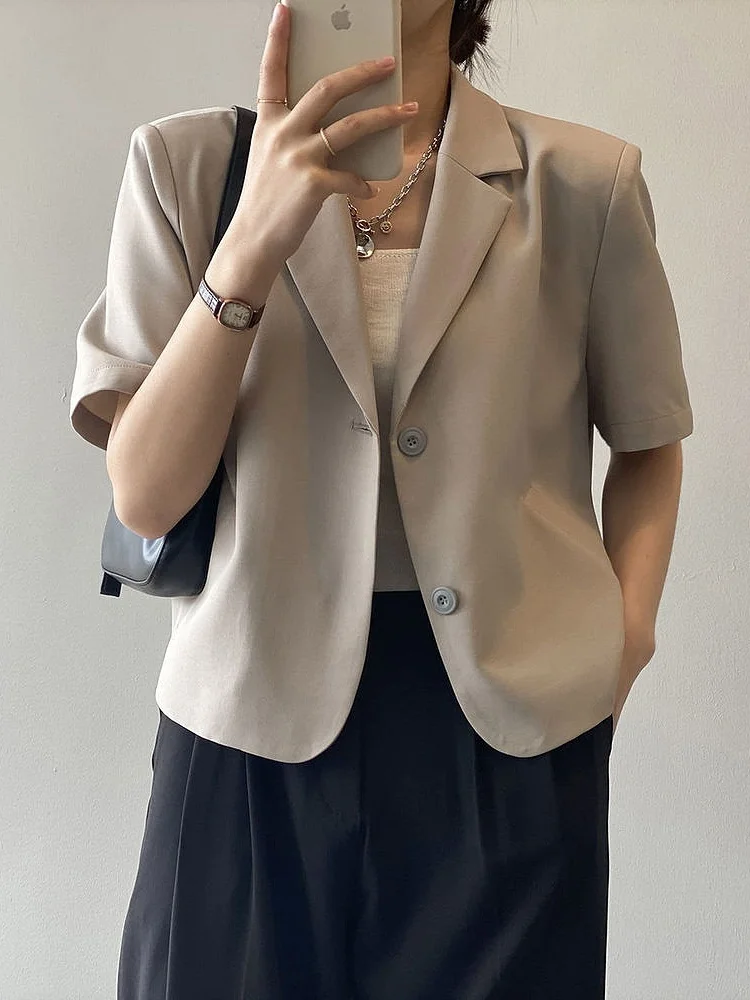 

Bla ort Sve Suit Jaet Women's Summer Thin New Design Casual ort Length Button up Top Commute Sle Loose Fit