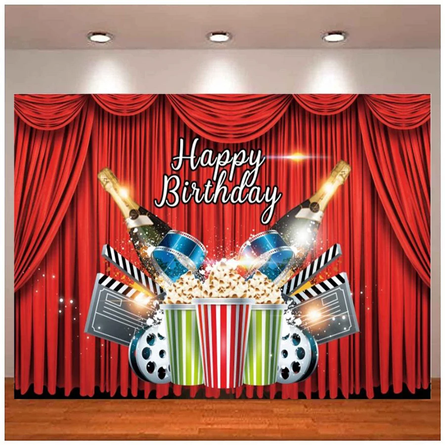 

Red Curtain Stage For Photography Backdrop Baby Cartoon Movie Cinema Popcorn Celebration Portrait Background Poster Photo Studio