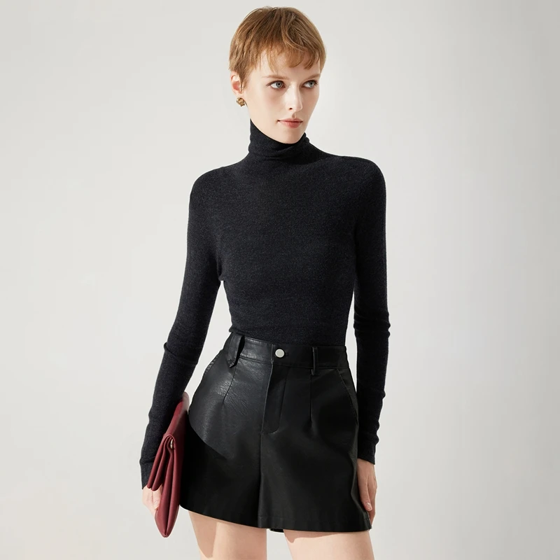 

Autumn Winter Women's 100% Merino Wool Sweater Pullover Turtleneck Fit Long Sleeves Soft Comfort Cashmere Basic Base layer top