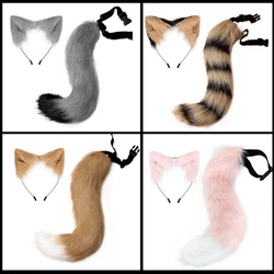 Fox Ears and Tail Set Faux Fur Cat-Foxes Ears Headband With Tail Set Tail Foxes Cat Ears Paw Gloves Tail Halloween Cosplay Props