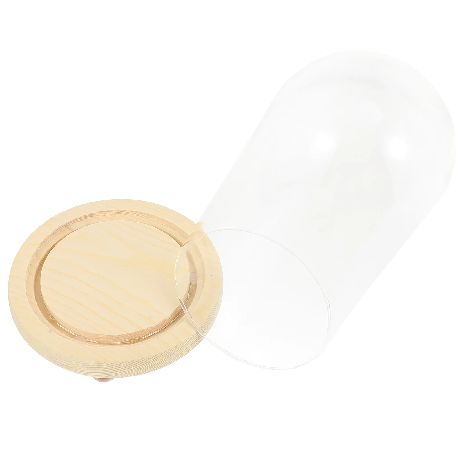 

1 set Preserved Cover Wood Base Desktop Decor Home Office, Ornament, Display Cover, Glass Flower Holder, Simple