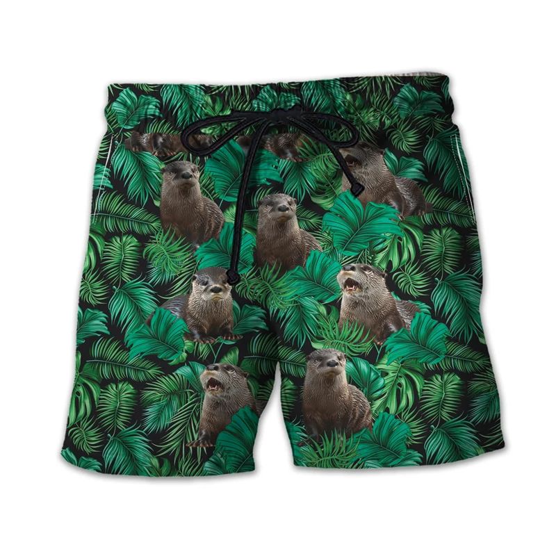 Lustige Otter-Grafik-Strandshorts für Herren, modisch, Sommer, niedliche Tiere, 3D-gedruckte Badehose, lässig, Urlaub, Urlaub, kurze Hose