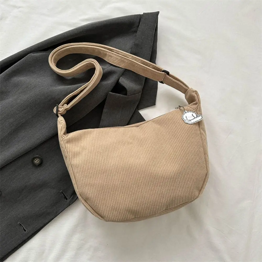 

Large Capacity Corduroy Shoulder Bag Korean Style Handbag Solid Color Shoulder Bag Tote Bag Cotton Cloth Handbag with Pendant