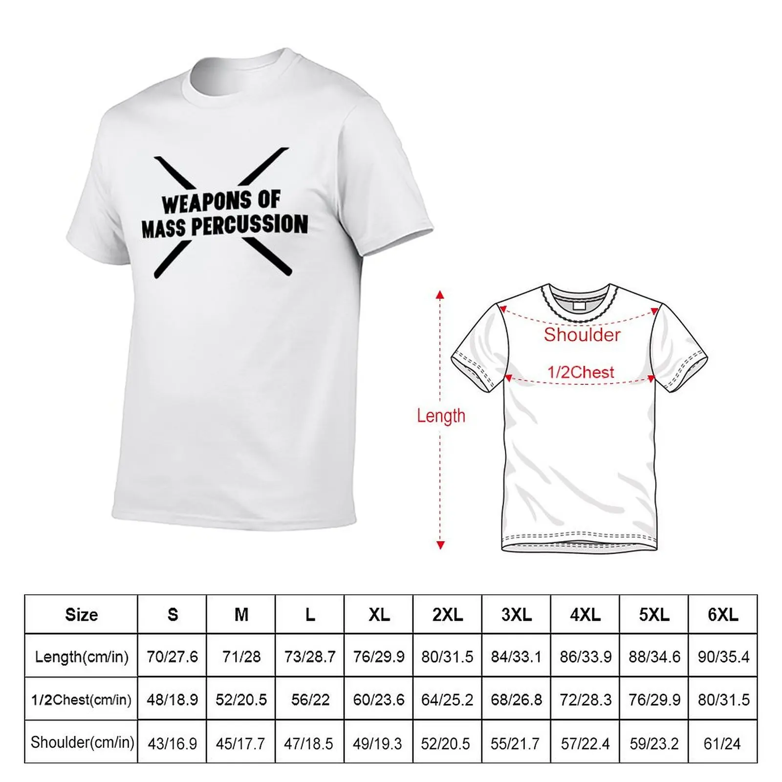 Weapons of Mass Percussion. Funny Drummer Drum Stick Shirt T-Shirt Plus Size Lightweight Tee Shirt