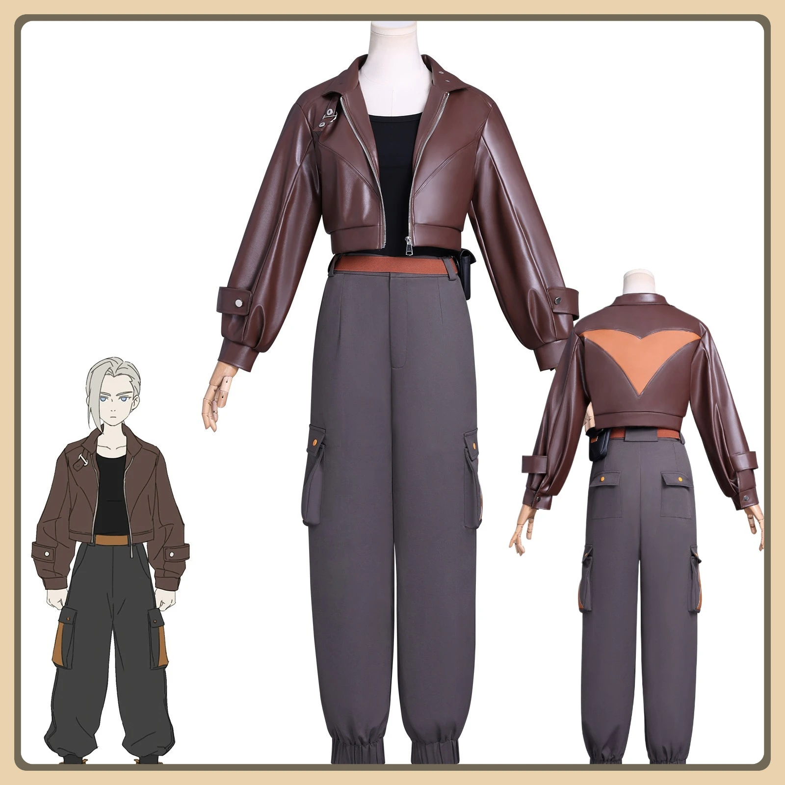 

The Legend of Hei Costume Cosplay Aniem Lu Ye Role Playing Brown Uniform Full Set for Women Comic Con Party Suits Leather Coat