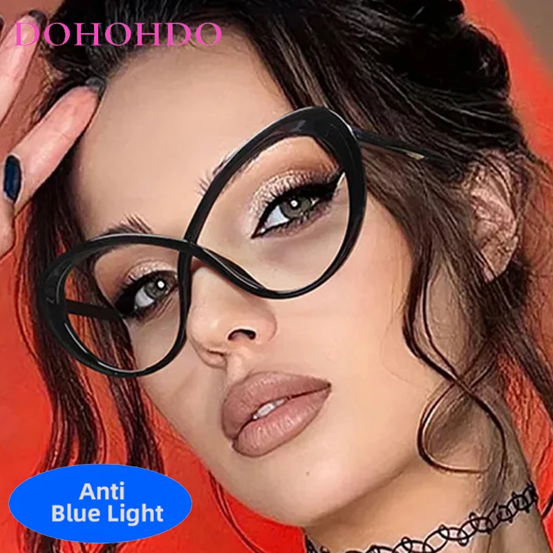 

Fashion Designer Luxury Brand Oval Cat Eye Big Frame Blue Light Optical Glasses Men Women Retro Computer Glasses For Gaming Оч