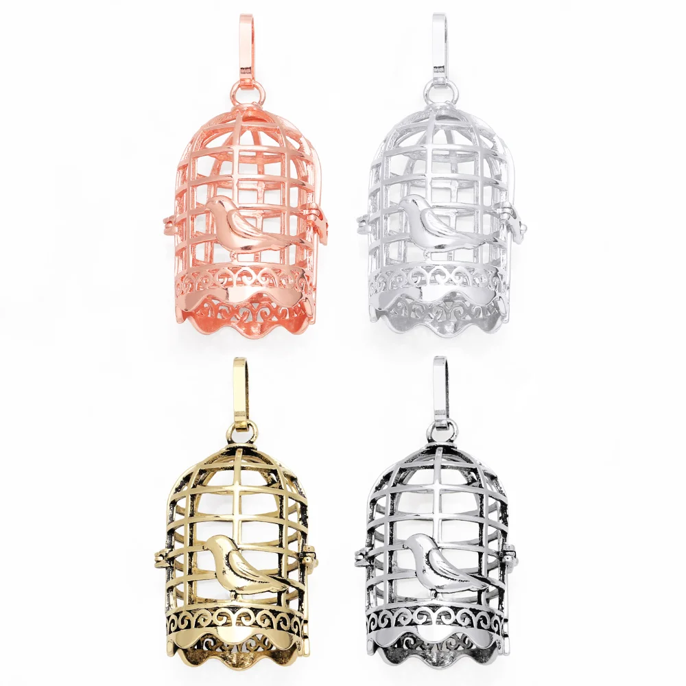OCESRIO Birdcage Shape Harmony Ball Necklace Pendant for Pregnancy Copper Gold Plated Wishing Ball Gifts Chime Bola pdtb121