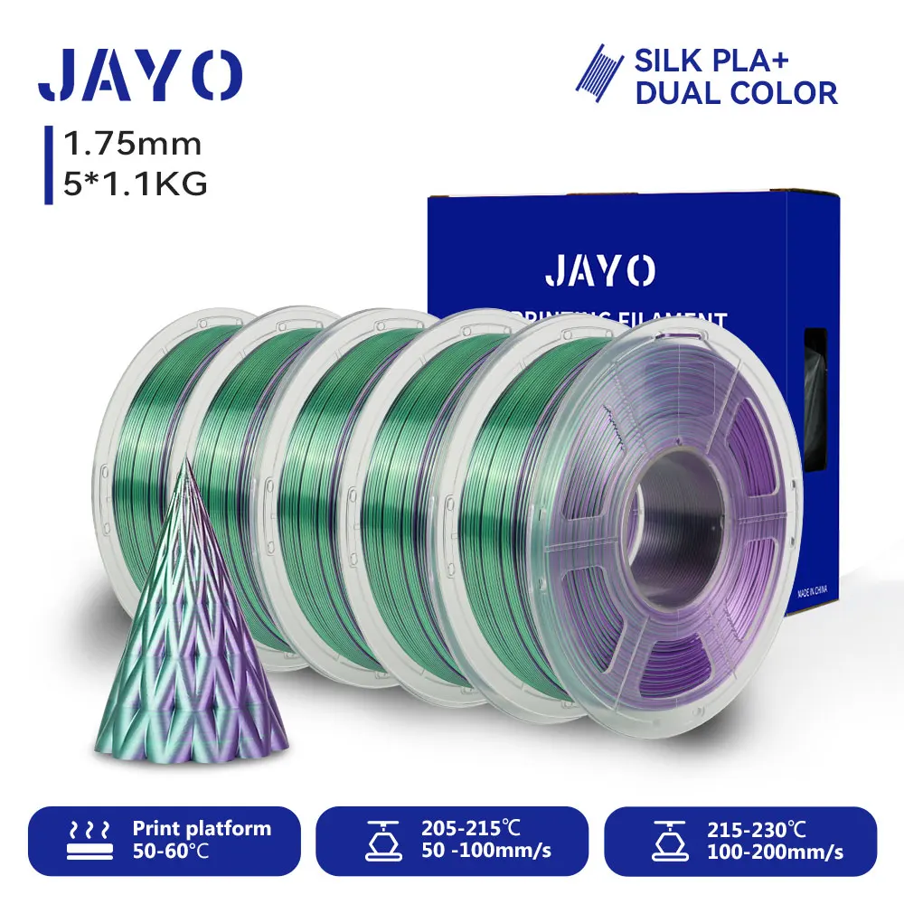 JAYO 5 Rollen 3D Zijde Pla Plus/ Dubbele Kleuren ZIJDE/Drievoudige Kleuren ZIJDE 3D Printer Filament 1.75mm Niet-toxisch als 3D-printmaterialen