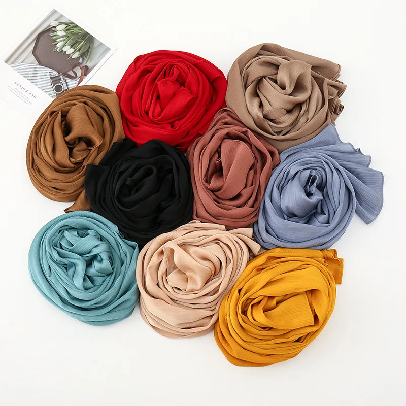 

Malaysia Muslim Chiffon Crinkle Hijab Scarf Women Soft Head Scarves 2022 Turban Shawl Wraps Islam Headscarf Solid Color 180*75cm