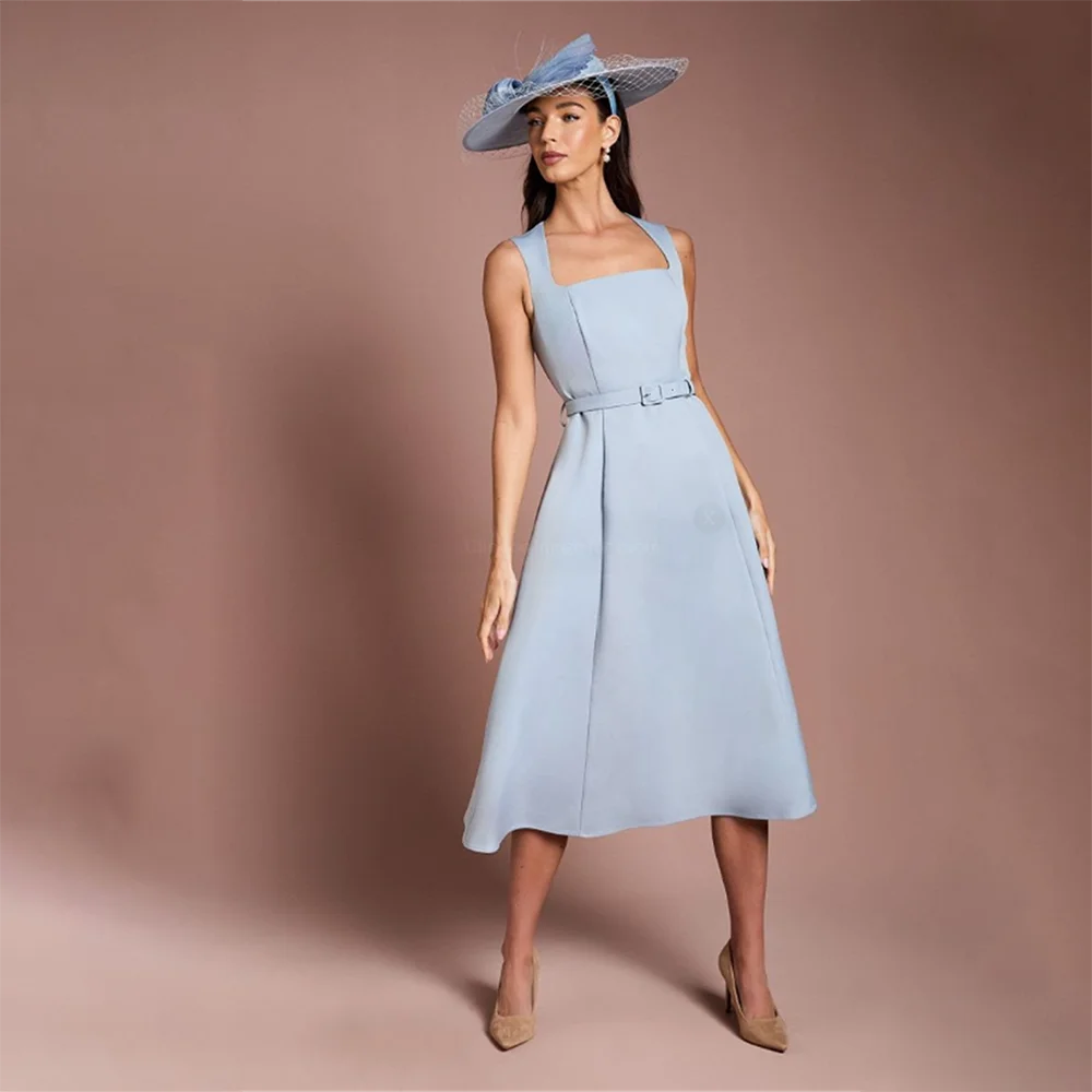 

Women's Formal Evening Gowns Elegant Square Neck A-Line Belted Formal Evening Dresses For Wedding Guest Party Cocktail Gowns