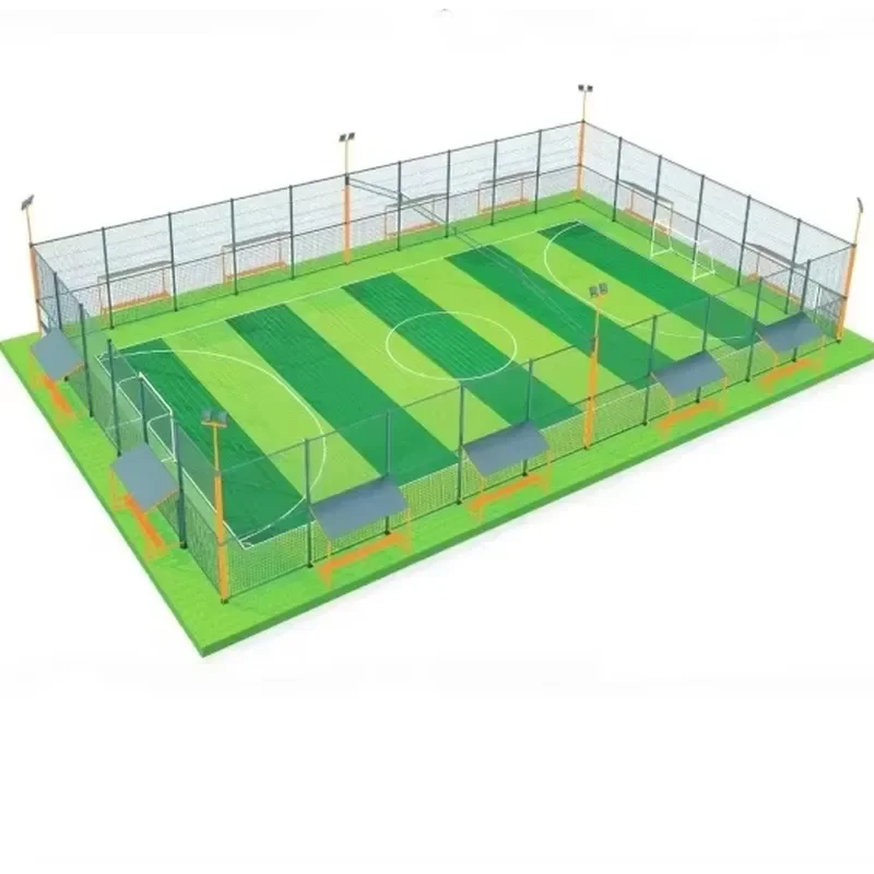 High Density 50mm Five-a-side Sports Field Artificial Turf Fencing 200W LED Lighting 20m X 40m 6m Fence Green/White Easy