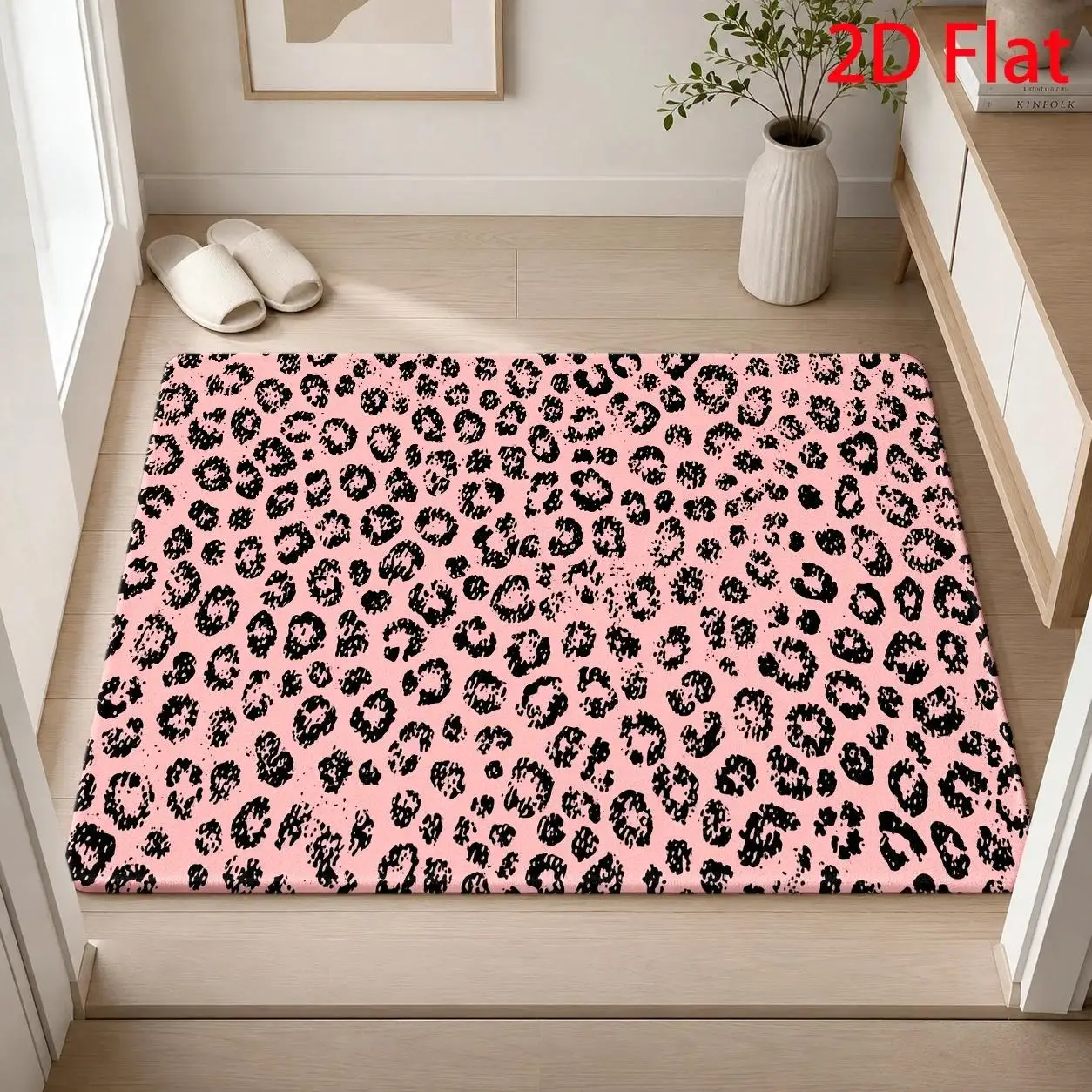 Classic Leopard Pattern Doormat, Non‑Slip Entry Mat, Beige Base with Contrast Border for Fashion‑Focused Indoor Porch Ornament