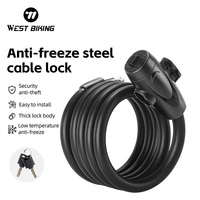 WEST BIKING Anti-freeze Steel Cable Bicycle Lock Security Anti-Theft Wire Locks Free Lock Bracket For E-Bike Scooter Motorcycle