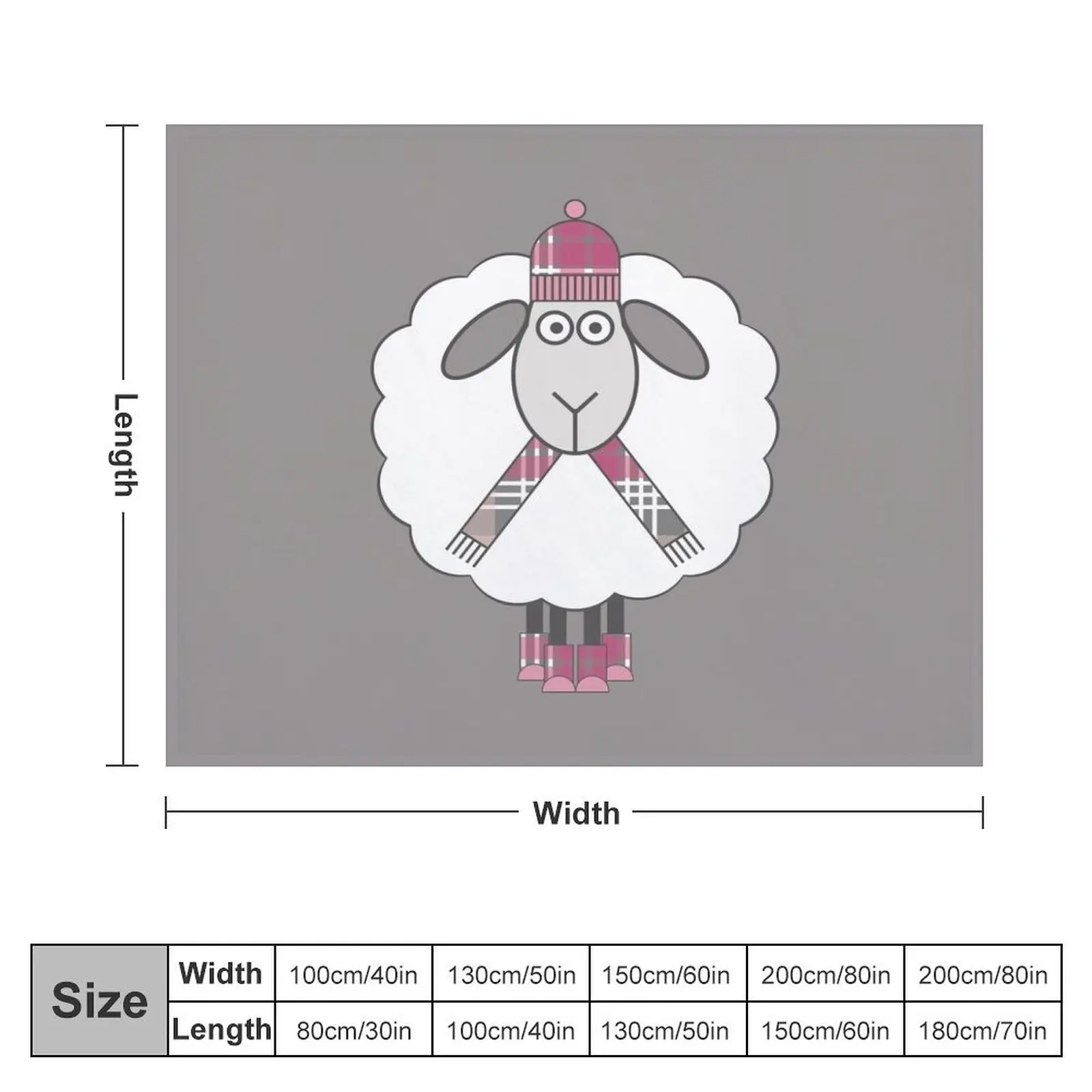 Cosy Winter Sheep With Pink, Grey and White Tartan Hat, Scarf and Boots Throw Blanket Sofas Bed Blankets