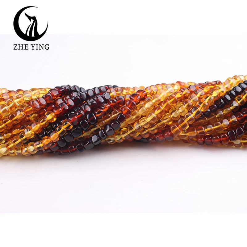 Zhe Ying 100% Gradient Square Amber Beads Loose Natural Healing Power Stone Beads for Jewelry Making Diy Accessories