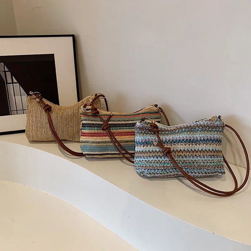

Женская полосатая тканая соломенная сумка-тоут, легкая, большой вместимости со съемным кошельком для монет и застежкой-молнией для пляжного отдыха