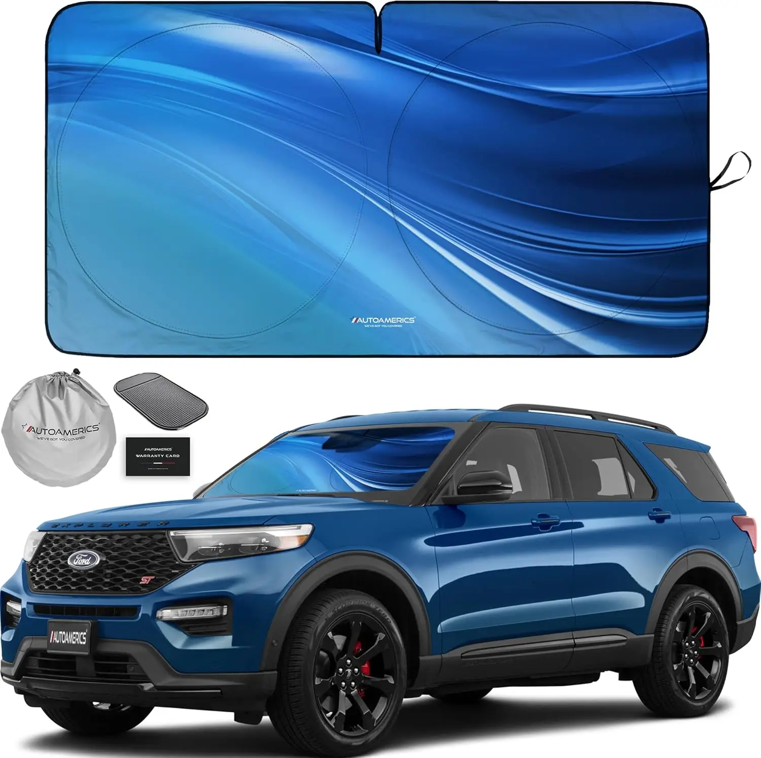 

1-Piece Windshield Sun Shade - Ocean Wave Foldable Car Front Window Sunshade for Most Cars SUV Truck - Heat Blocker Visor Protec