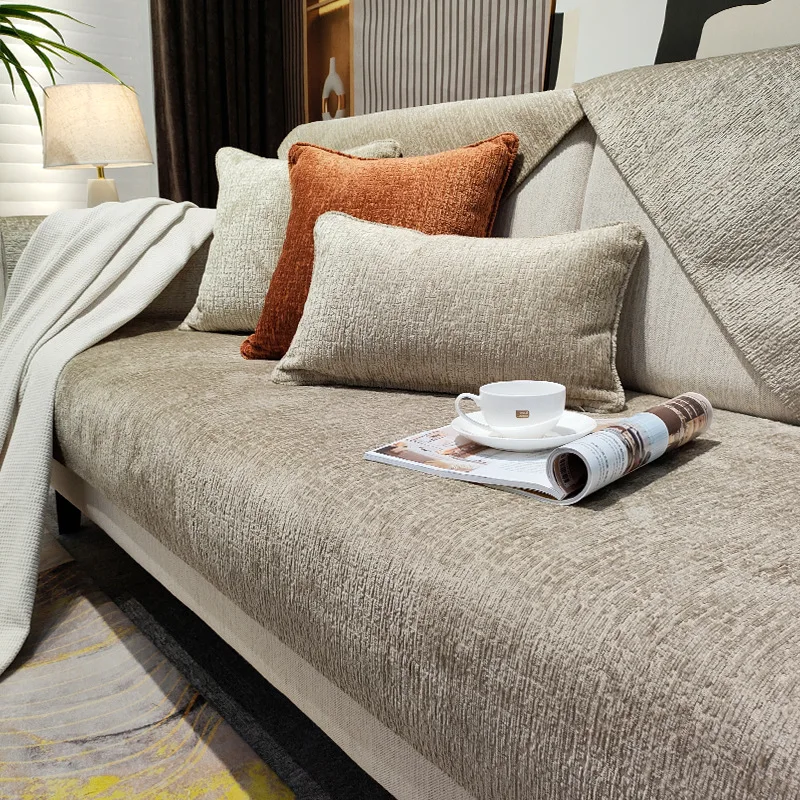 Light Luxury Chenille Sofa Cover for Living Room Solid Color Sofa Cushion L Shaped Sofa Cover Non-Slip Couch Armrest Backrest image 2