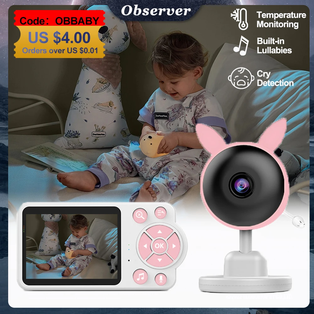 Video Baby Monitor with 2.8 Inch Display Indoor Two Way Intercom Digital Zoom Security Nanny IR Night Vision Lullaby Babysitter