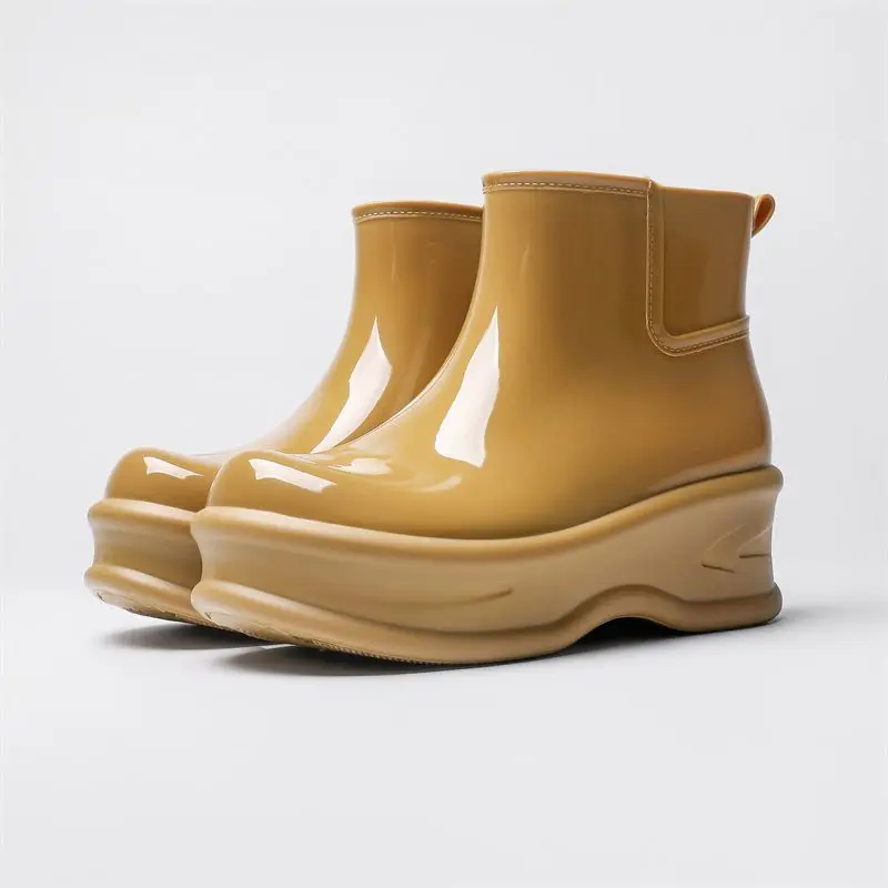 

Soft Ankle High Rain Boots Women's Platform Waterproof Galoshes Ladies Pull On Rain Shoes Ladies Hidden Heel Water Shoes Spring