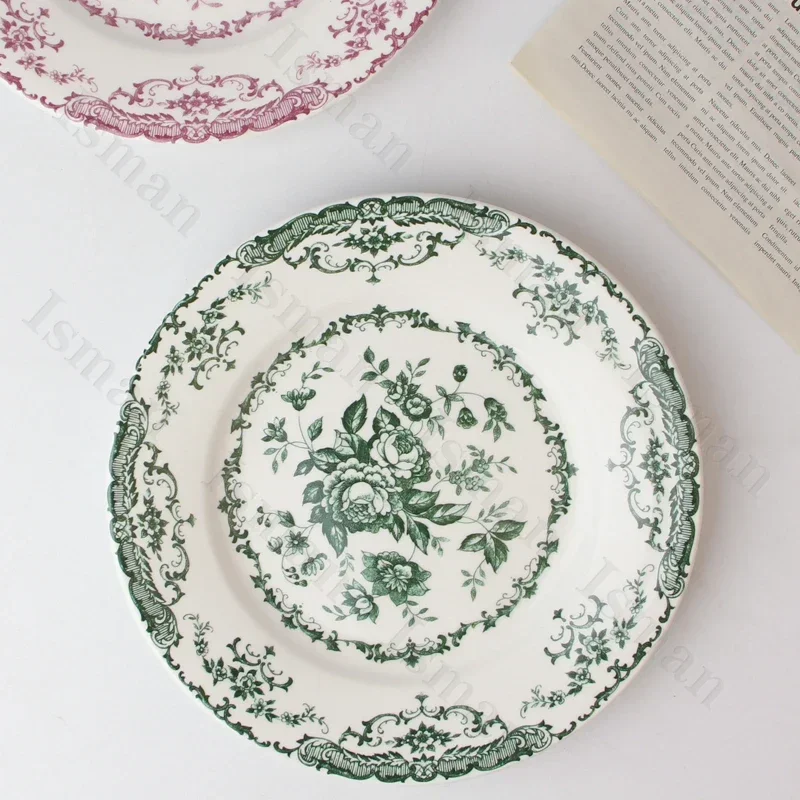 Vintage Rose Ceramic Plate European Style Western Food Pasta Dishes Dinner Plates Salad Dessert Dish Household Art Tableware