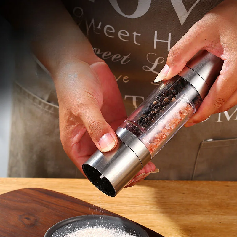 2-в-1 Мельница для специй из нержавеющей стали и стекла — ручная мельница для перца и морской соли для кухни, батарейки не требуется