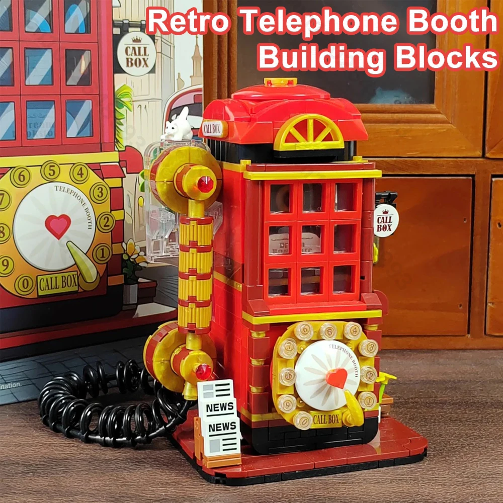 Retro Telephone Booth Building Block Puzzle DIY Model Assembly Bricks Retro Arcade Machine Desktop Ornament Model Christmas Gift
