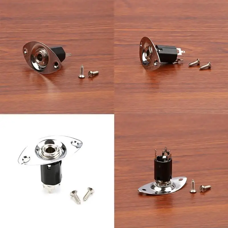 Oval Output Input Jacks Plate Socket with Screws Electric Guitar Pickup 6.35mm Output Jacks Plate for Electric Guitar Part