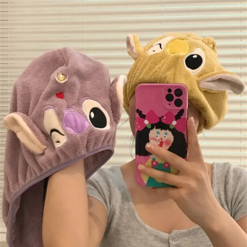Disney Stitch Topi Rambut Kering Lucu Wanita Ins Lembut Kepribadian Kreatif Fashion Tas Pelajar Bandana Hadiah Liburan Rumah Kawaii