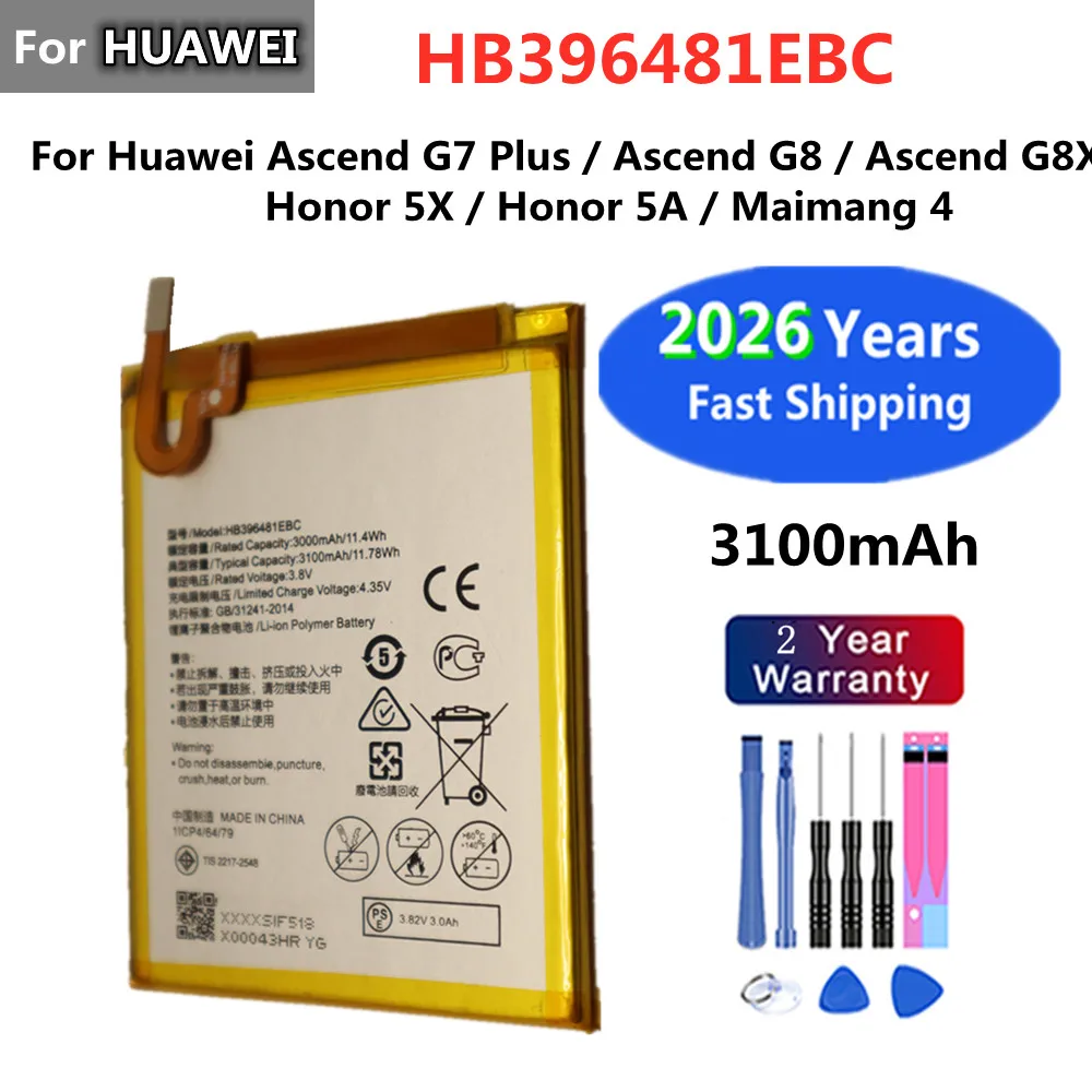 Batería HB396481EBC de alta capacidad, 3100mAh, para Huawei Ascend G7 Plus G8 G8X Honor 5X Play 5A Maimang 4, baterías para teléfonos móviles