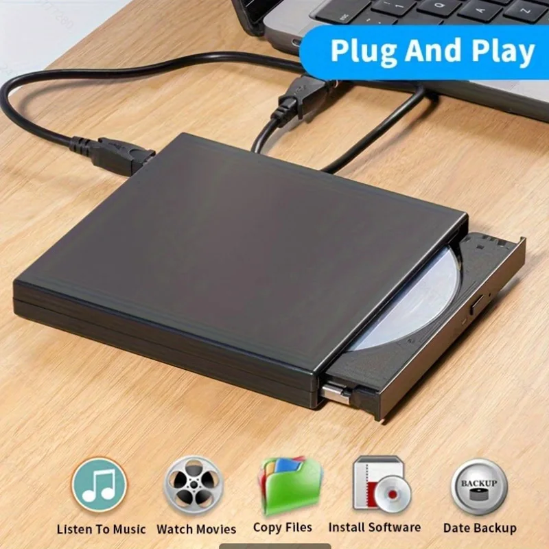 DVD Optical Drive USB 2.0 Portable External CD/DVD-ROM CD/DVD-RW Player Burner Slim Reader Recorder for Windows Mac OS Practical