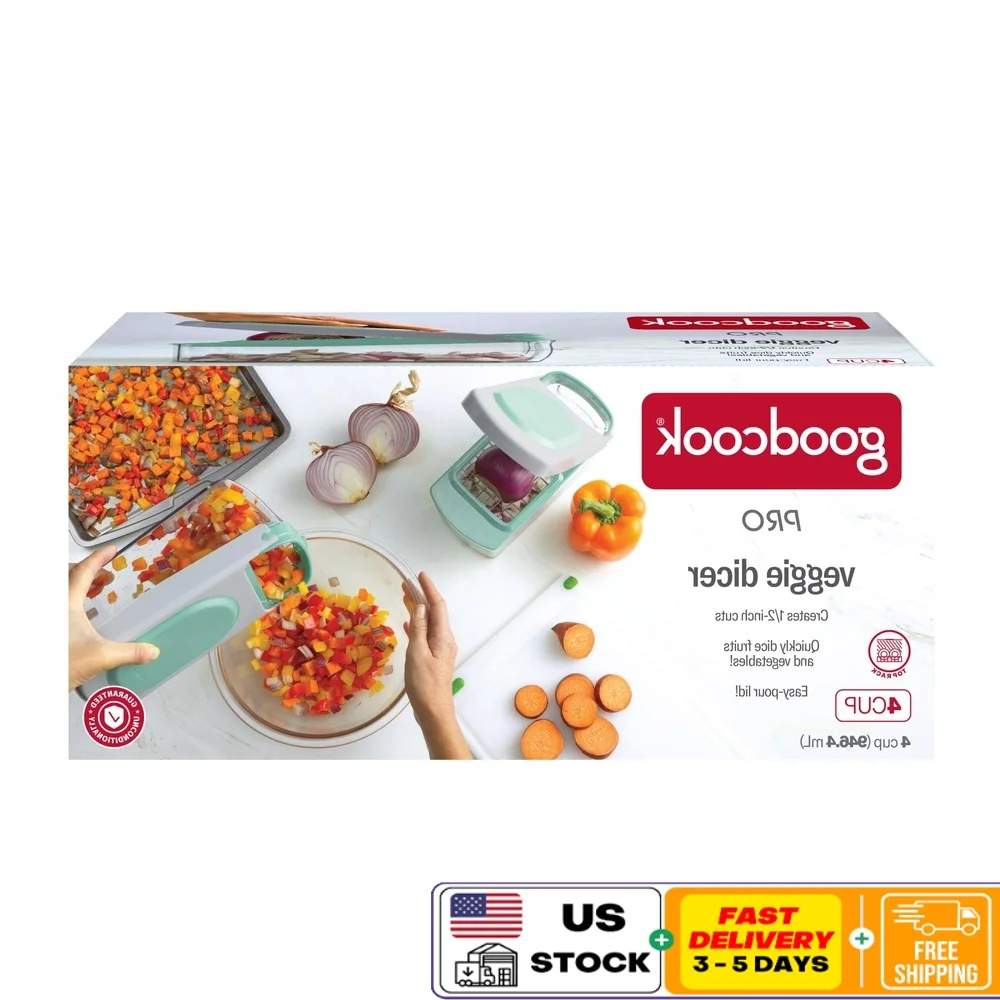 

PRO Veggie Dicer Stainless Steel Chopper Non-Slip Base Comfort Grip Handle Airtight Lid Portable Kitchen Tool Vegetables Fruits