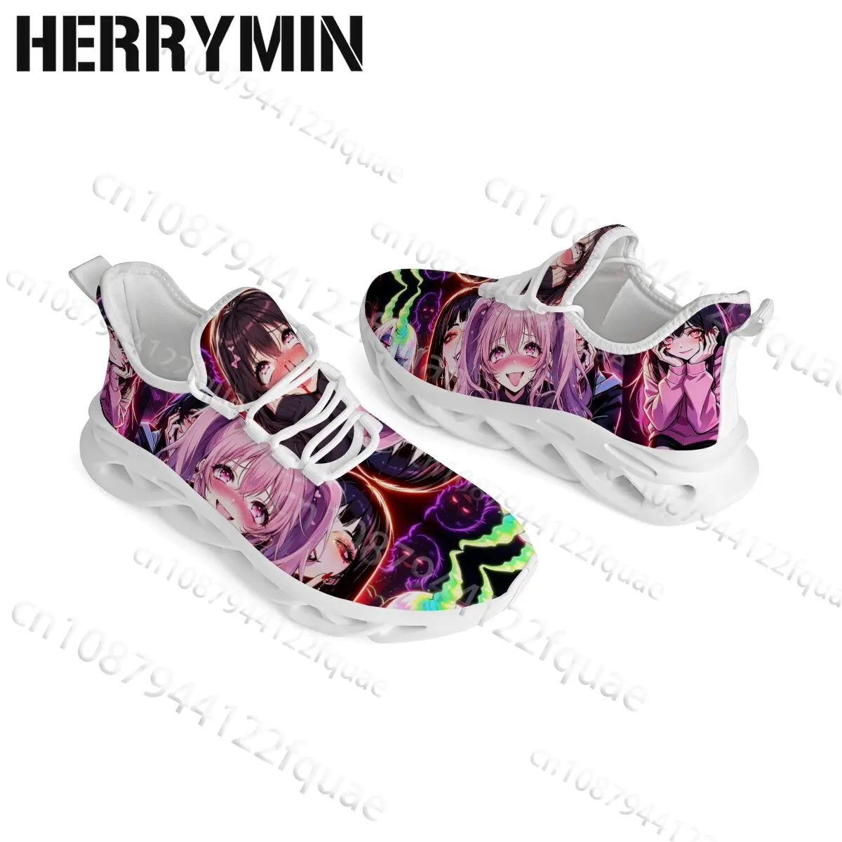 High Quality Exclusive Neon Cartoon Girl Pattern Youth Sneakers Women Men Anime Graphic Print Personalized Running Shoes
