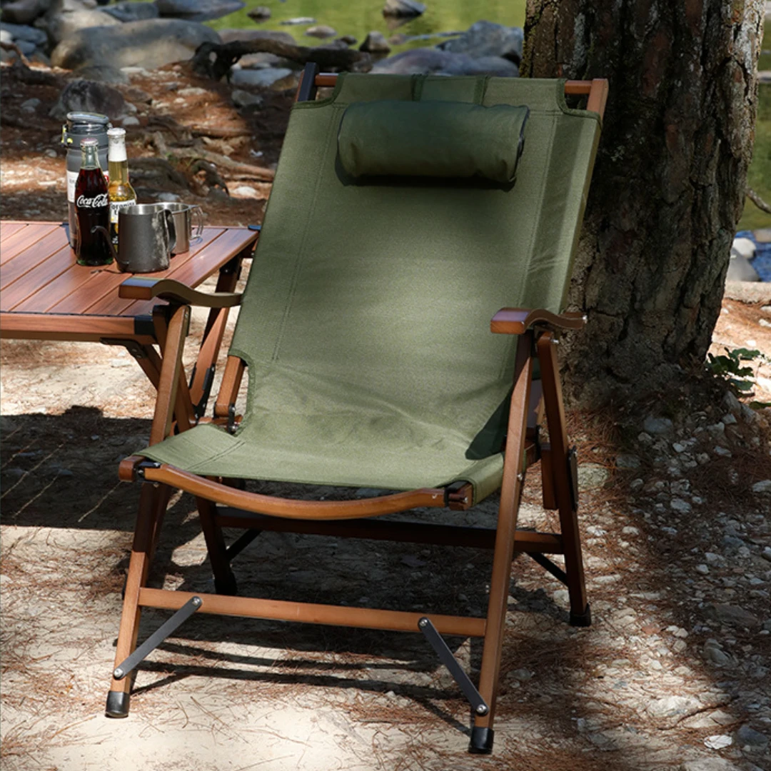 Chaise pliante de camping en plein air, inclinable portable, bois massif, pique-nique en plein air