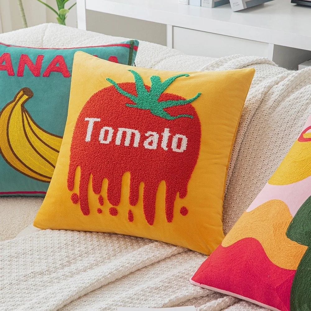 

Dopamine Fruit Embroidered Cushion Cover Washable Velvet Sofa Pillowcase 45*45cm Home Decor Decorative Pillow Covers