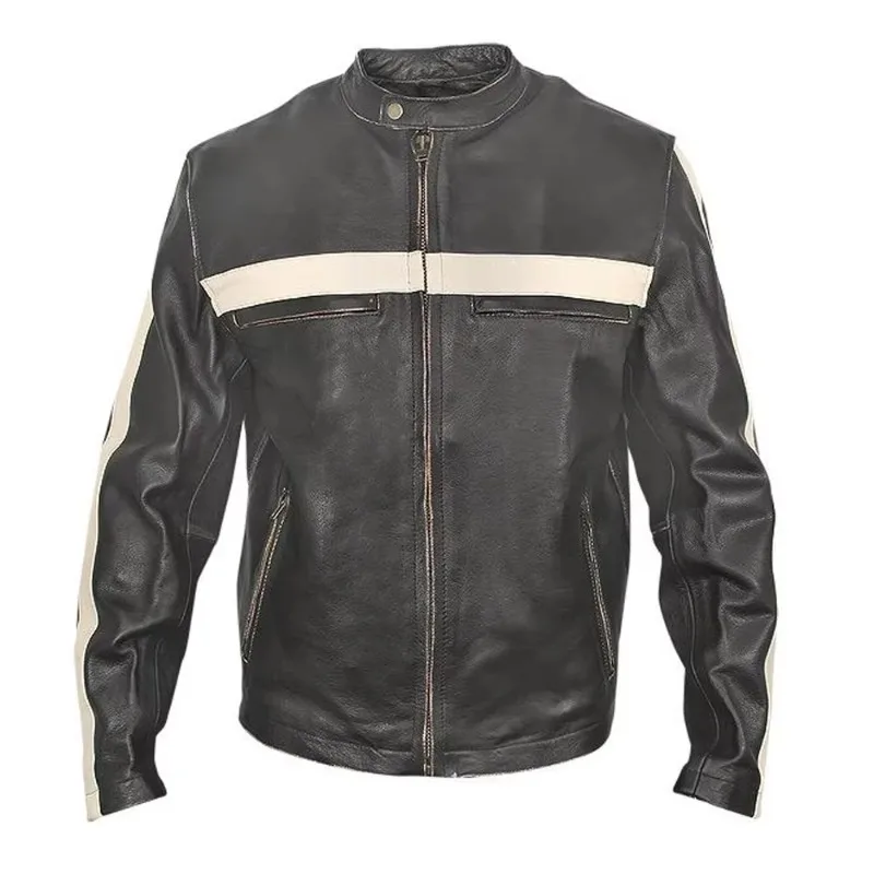 

2025 New Style Brando Leather Motorcycle Jacket For Men, Genuine Black Leather Jacket With Removable CE Armor For Motorbike Ridi
